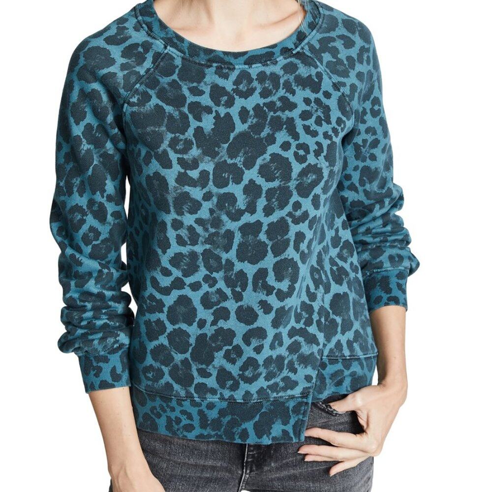 Pam & Gela Leopard Print Asymmetric Sweatshirt In Blue Leopard Print XS